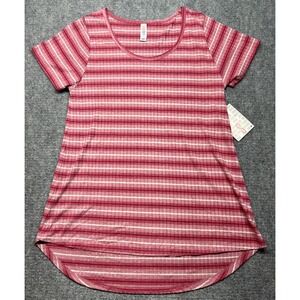 LulaRoe Classic T-Shirt Womens S Red Pink Striped Round Neck Short Sleeve New
